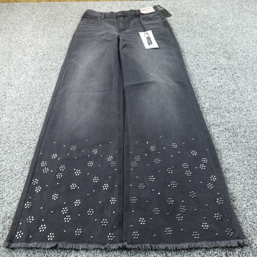NEW BCBGeneration Jeans Womens 9 Black Denim Pants High Rise Wide Leg Baggy Boho
